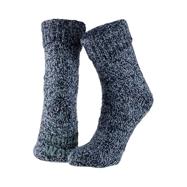 Morethansocks - Wollen Huissokken Dames - Antislip Zool - Pluizige Sokken - Wintersokken Dames - Warme Sokken Dames, Donker Blauw - 1 Paar thumbnail