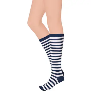 Apollo - Kniekousen Met Strepen - Marine/wit - Maat 36/41 - Kniekousen Dames - Kniekousen Carnaval - Kniekousen - Carnaval Accessoires - Carnaval -