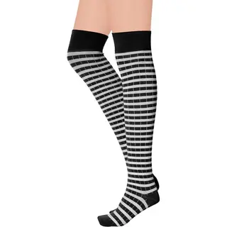 Apollo - Over Kniekousen Met Strepen - Zwart-wit - Maat 36/41 - Kniekousen - Kniekousen Carnaval - Kniekousen Dames - Party - Feestartikelen