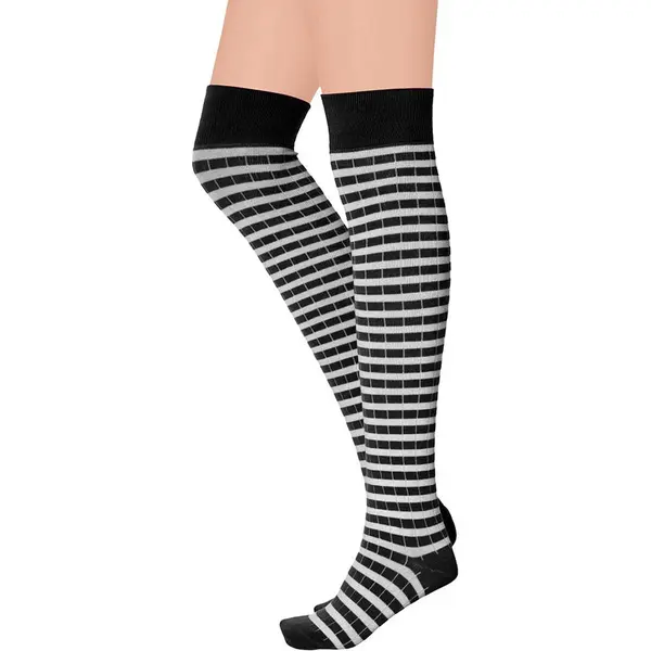 Apollo - Over Kniekousen Met Strepen - Zwart-wit - Maat 36/41 - Kniekousen - Kniekousen Carnaval - Kniekousen Dames - Party - Feestartikelen thumbnail