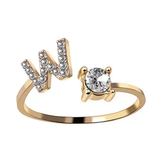 Despora Ring Met Letter - Ring Met Steen - Letter Ring - Ring Letter - Initial Ring - (Zilver 925) Gold-Plated Letter W - Cadeautje Voor Haar