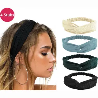 Lixin Set Van 4 Stuks - Dames Haarbanden - Kleur 3 - Knoop Cross Knitted Haarbanden - Dames - Haarband Volwassenen - Elastisch - Vrouwen - Meisjes -