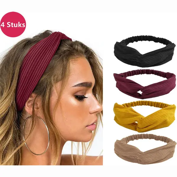 Lixin Set Van 4 Stuks - Dames Haarbanden - Kleur 8 - Knoop Cross Knitted Haarbanden - Dames - Haarband Volwassenen - Elastisch - Vrouwen - Meisjes - thumbnail