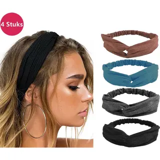 Lixin Set Van 4 Stuks - Dames Haarbanden - Kleur 4 - Knoop Cross Knitted Haarbanden - Dames - Haarband Volwassenen - Elastisch - Vrouwen - Meisjes -