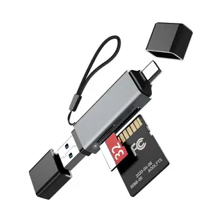 Qost - Sd Kaart Lezer Usb-C - Adapter Usb 3.0 Dual Slots - Sd / Micro Sd / Sdhc / Sdxc / Mmc - Spacegrey - Otg Kaartlezer