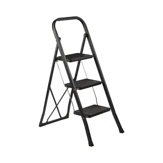 Kibani Keukentrapje Basic - 3 Treden - Huishoudtrap - Keukentrap - Opstapje - Metaal - Opvouwbaar - Inklapbaar - Zwart - Antislip - Stevig