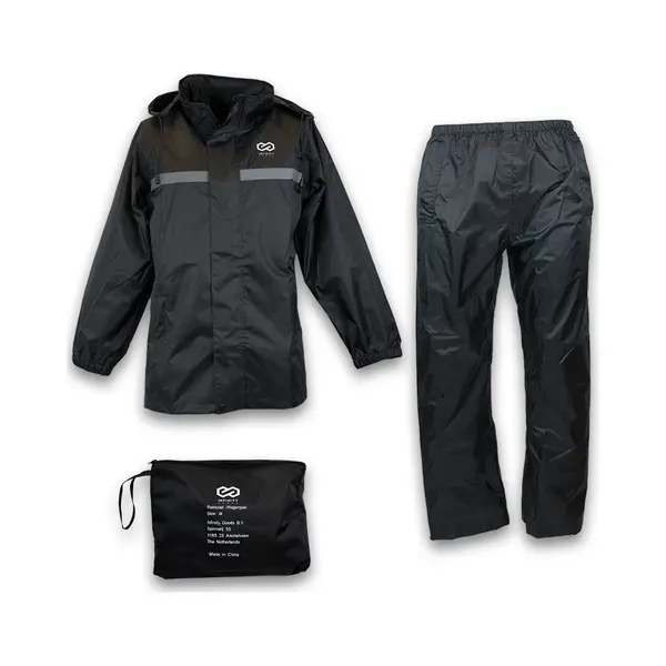 Infinity Goods Regenpak - Dames & Heren - Maat L - Waterdicht & Ademend - Reflecterend - Zwart thumbnail