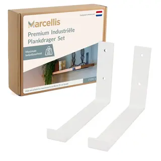 Marcellis Premium Regalhalterung Für 25 Cm Breite Bretter, Matt Weiß, 2x Industrielle Regalhalterungen (40 Kg Tragkraft) - Hochwertige Verarbeitung