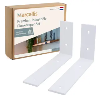 Marcellis Premium Regalhalterung Für 30-25 Cm Breite Bretter, Matt Weiß, 2x Industrielle Regalhalterungen (40 Kg Tragkraft) - Hochwertige