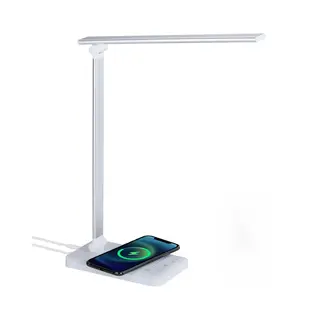 Lichtendirect- Led Bureaulamp Met Draadloze Oplader - Wit Zilver- Dimbaar - 5 Modus - Touch -Leeslamp-Tafellamp-