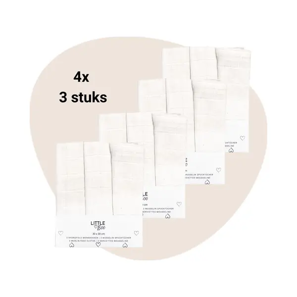 Set | 4 X Monddoekjes Little Boo Uni White 3-pack | 12-delig thumbnail