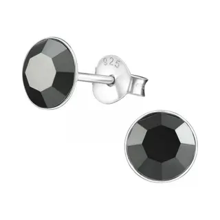 Bijoutheek Zilveren Oorknop, Jet Black Lebowski Kristal (6MM)