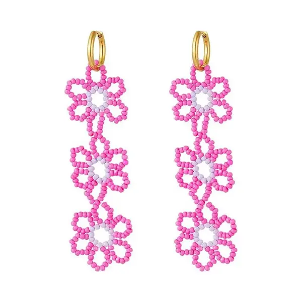 Bijoutheek Oorknoppen Triple Flower Kralen Fuchsia thumbnail