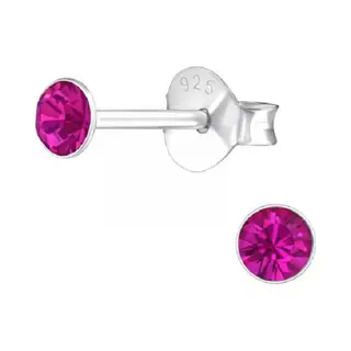 Bijoutheek Zilveren Oorknop Fuchsia Kristal (6mm)