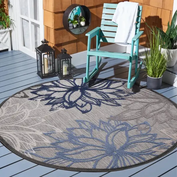 Muratap Tapijtenloods Floral Buitenkleed - Grijs - 150 Cm - Tuintapijt - Buitentapijt - Vloerkleed Buiten En Binnen thumbnail