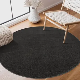 Muratap Tapijtenloods Uni Rond Effen Laagpolig Vloerkleed Modern Donker Grijs- 120 Cm Rond