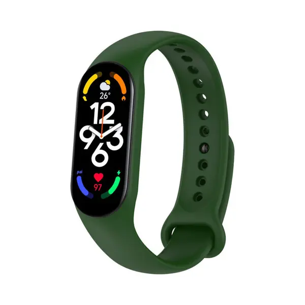 Siliconen Smartwatch Bandje - Geschikt Voor Xiaomi Mi Band 7 Siliconen Bandje - Legergroen - Strap-it Horlogeband / Polsband / Armband thumbnail