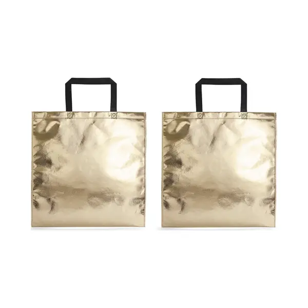 Draagtas/schoudertas In Opvallende Metallic Goud Kleur - 2x Stuks - 45 X 44 X Cm - Kunststof - Goody Bags thumbnail