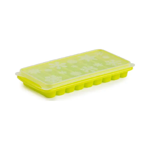 Plasticforte Tray Met Flessenhals Ijsblokjes/ijsklontjes - Ijsblok Staafjes Vormpjes - 10 Vakjes - Kunststof - Groen - Met Afsluit Deksel thumbnail