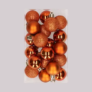 Cosy&Trendy Cosy & Trendy Kleine Kerstballen - Oranje - D3 Cm - Kunststof - Mat/glans/glitter - Kerstversiering