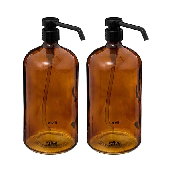 5Five Zeeppompje/zeepdispenser Van Glas - 2x - Bruin - 1 Liter thumbnail