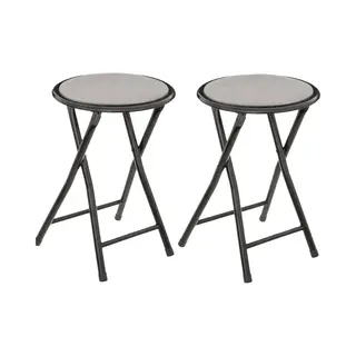 5five 2x Stuks Bijzet Krukje/stoel - Opvouwbaar - Zwart/grijs - 46 Cm