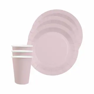 Santex Feest/verjaardag Servies Set - 10x Gebaksbordjes En Bekertjes - Lichtroze - Karton