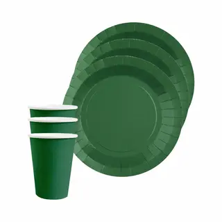 Santex Feest/verjaardag Servies Set - 10x Gebaksbordjes En Bekertjes - Donkergroen - Karton