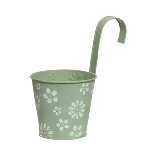 Decoris Bloempot Ophangbaar Met Haak - Zink - 32 X 16 Cm - Lichtgroen