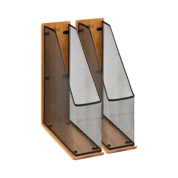 5Five Lectuurbak/tijdschriftcassette Mesh - 2x - 9 X 27 X 33 Cm - Bamboe Hout thumbnail