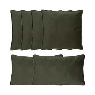 Atmosphera Bank/sierkussens Sophia - Set 6x - Olijfgroen - Polyester - Met Rits - In 2 Formaten