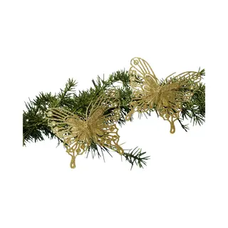 Decoris Kerstboom Decoratie Vlinders Op Clip - 2x - Goud - 13 Cm