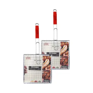 Elite Bbq/barbecue Rooster - 2x - Klem Grill - Metaal/hout - 28x58x1 Cm - Vlees/vis/groente