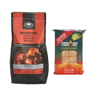 fire up Bbq Starterspakket - Houtskool Briketten 3 Kilo - Barbecue Aanmaakblokjes 28x
