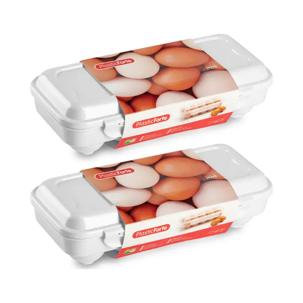 Plasticforte Eierdoos - 2x - Koelkast Organizer Eierhouder - 10 Eieren - Wit - Kunststof - 27 X 12, 5 Cm thumbnail