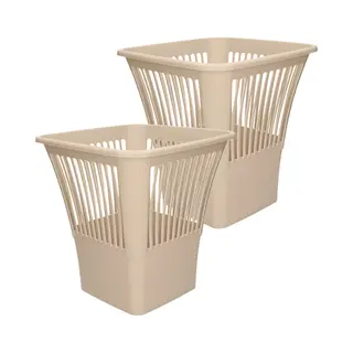 Plasticforte Afvalbak/vuilnisbak/kantoor Prullenbak - 2x Stuks - Plastic - Beige - 30 Cm