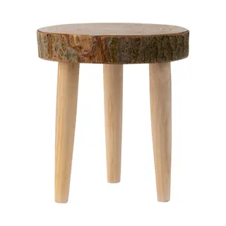 Bijzettafeltje Decowood - Krukje - Teak Hout - D31 X H32 Cm - Plantenpot Verhoger