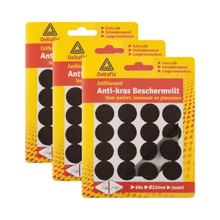 Deltafix Anti-krasvilt - 48x - Zwart - 22 Mm - Rond - Zelfklevend - Meubel Beschermvilt