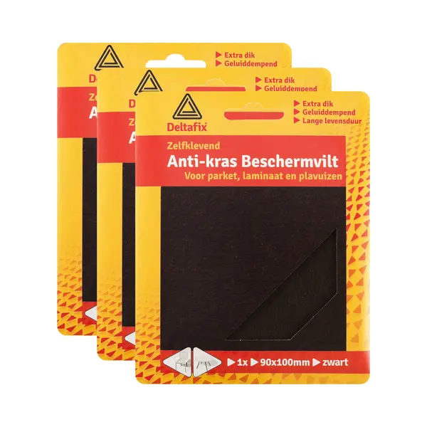 3x Deltafix Anti-krasvilt - Knipvel - Zwart - 90 X 100 Mm - Rechthoek - Zelfklevend - Meubel Beschermvilt thumbnail