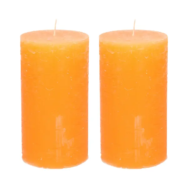 Stompkaars/cilinderkaars - 2x - Oranje - 7 X 13 Cm - Rustiek Model thumbnail