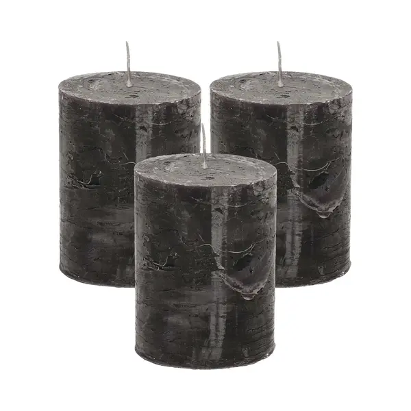 Stompkaars/cilinderkaars - 3x - Zwart - 7 X 9 Cm - Middel Rustiek Model thumbnail