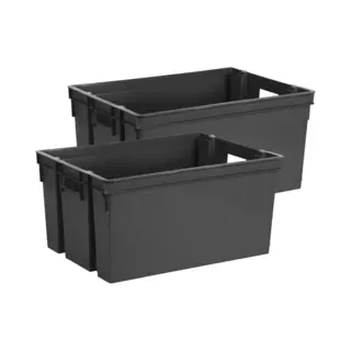 Eda Opbergbox/Opbergkrat 50 L - 2x - Zwart - Kunststof - 56 X 41 X 29 - Stapelbaar/nestbaar