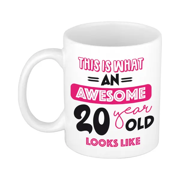 Bellatio Decorations Verjaardag Cadeau Mok 20 Jaar - Roze - Grappige Tekst - 300 Ml - Keramiek thumbnail