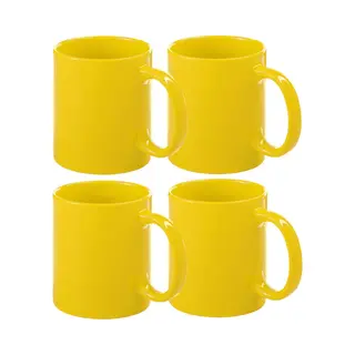 Bellatio Design Koffie Mokken/bekers - 6x - Keramiek - Glans - Met Oor - Geel - 370 Ml