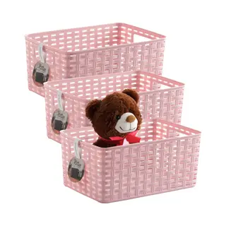Plasticforte Opbergmand - 3x - Kastmand - Rotan Kunststof - Roze - 10 Liter - 22 X 33 X 16 Cm