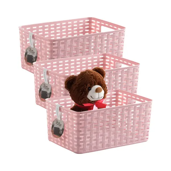 Plasticforte Opbergmand - 3x - Kastmand - Rotan Kunststof - Roze - 10 Liter - 22 X 33 X 16 Cm thumbnail