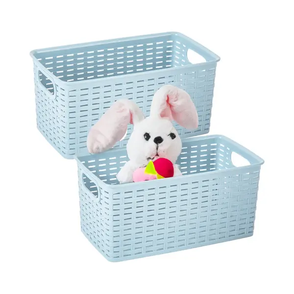 Plasticforte Opbergmand - 2x - Kastmand - Rotan Kunststof - Ijsblauw - 5 Liter - 15 X 28 X 13 Cm thumbnail