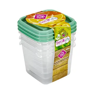 Hega Hogar Vershoudbakjes - Set 3x Stuks - 0.3 Liter - Transparant/groen - L8 X B8 X H11 Cm - Mealprep - Maaltijden Bewaren