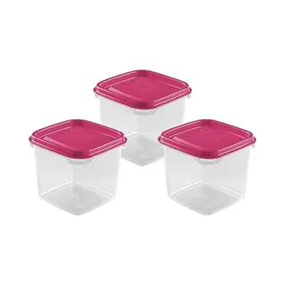 Hega Hogar Vershoudbakjes - Set 3x Stuks - 0.3 Liter - Transparant/roze - L8 X B8 X H11 Cm - Mealprep - Maaltijden Bewaren