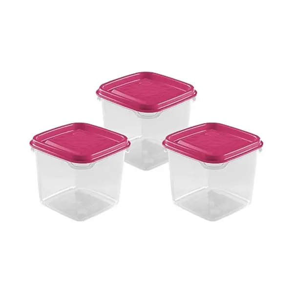 Hega Hogar Vershoudbakjes - Set 3x Stuks - 0.3 Liter - Transparant/roze - L8 X B8 X H11 Cm - Mealprep - Maaltijden Bewaren thumbnail